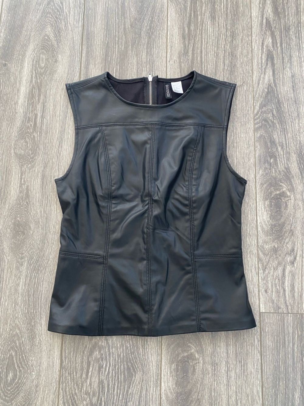 H&M Black Faux Leather Sleeveless Top